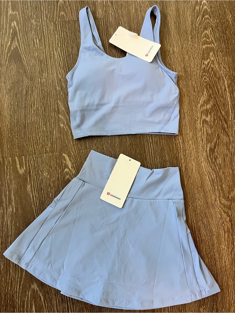 Lululemon Light Blue Tennis Skort & Sports Bra Align Pace Rival Style Set